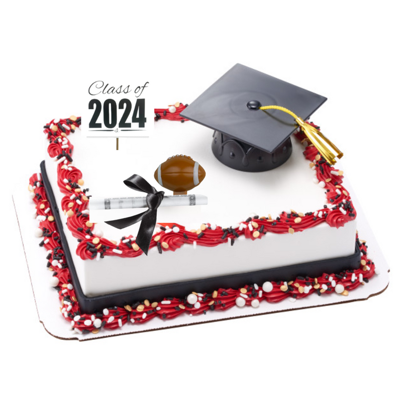 Small Black Football Mini  Graduation Hat Cake Decoration Topper with Sign and Diploma