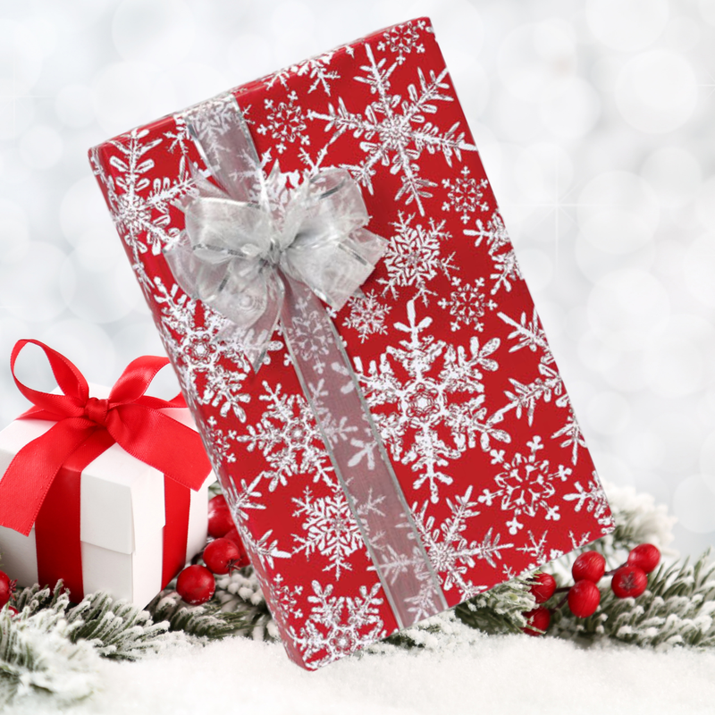 Red and White Snowflakes  Gift Wrapping Paper 15ft