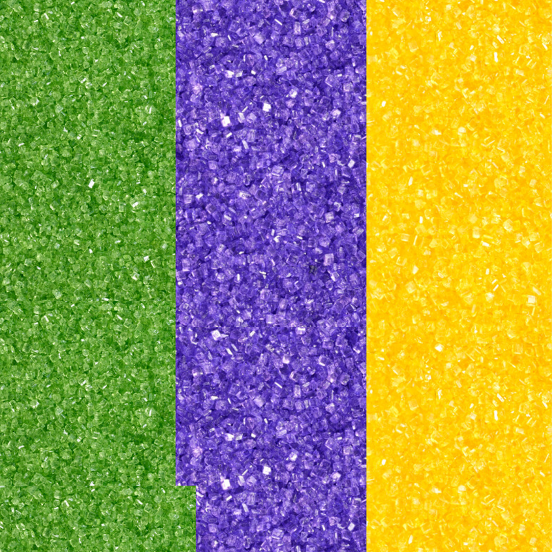 Mardi Gras King Cake Decoration Gift Box Kit Yellow Green Purple Sanding Sugars with King Baby - Colorful