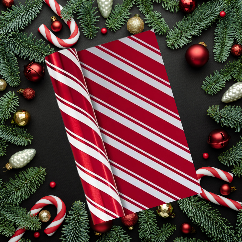 Candy Cane Red and White Diagonal Stripe Christmas Holiday Gift Wrapping Paper 15ft