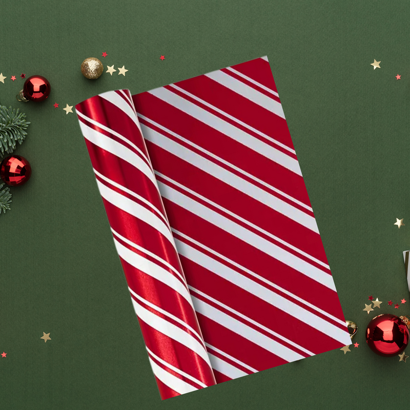 Candy Cane Red and White Diagonal Stripe Christmas Holiday Gift Wrapping Paper 15ft