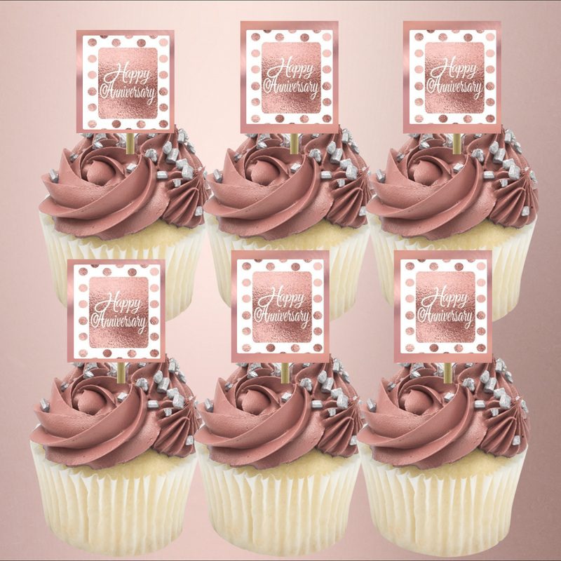 Happy Anniversary Hand Crafted Glitter Cupcake Decoration Topper Picks | Party Cupcake Toppers
