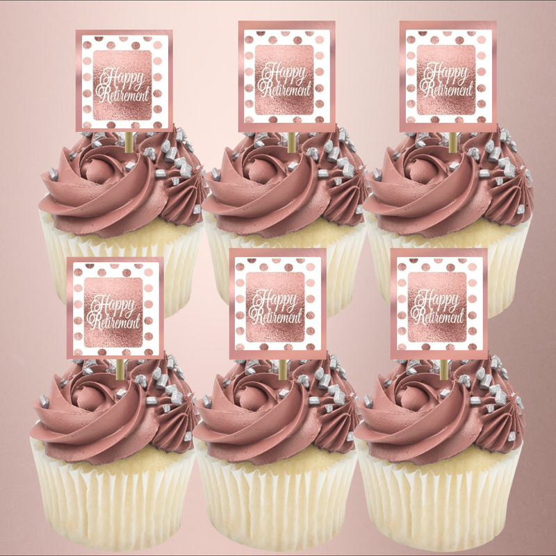 Happy Retirement Hand Crafted Glitter Cupcake Decoration Topper Picks | Party Cupcake Toppers
