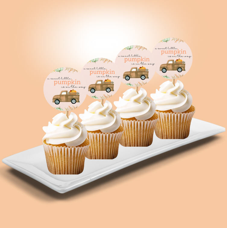 Peach Pumpkin Party Collection | Edible Cake Toppers, Cupcake Picks, Labels & Favor Bags