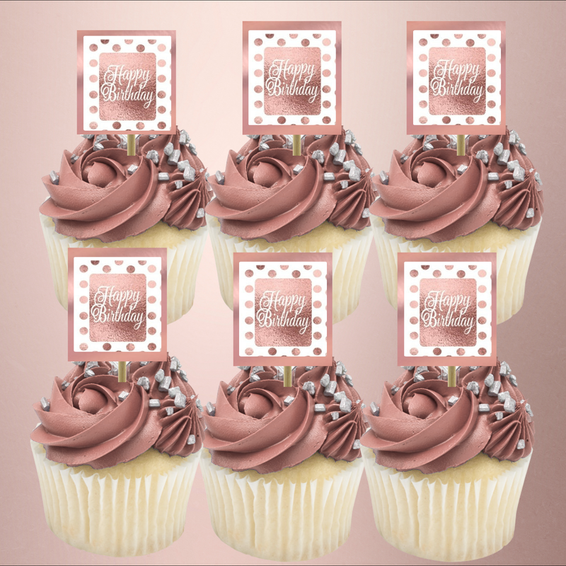 Happy Birthday Hand Crafted Glitter Cupcake Decoration Topper Picks | Party Cupcake Toppers