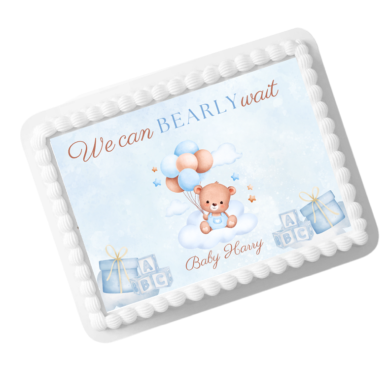 We can Bearly Wait Blue Edible Photo Image Cake Decoration Topper 8x10