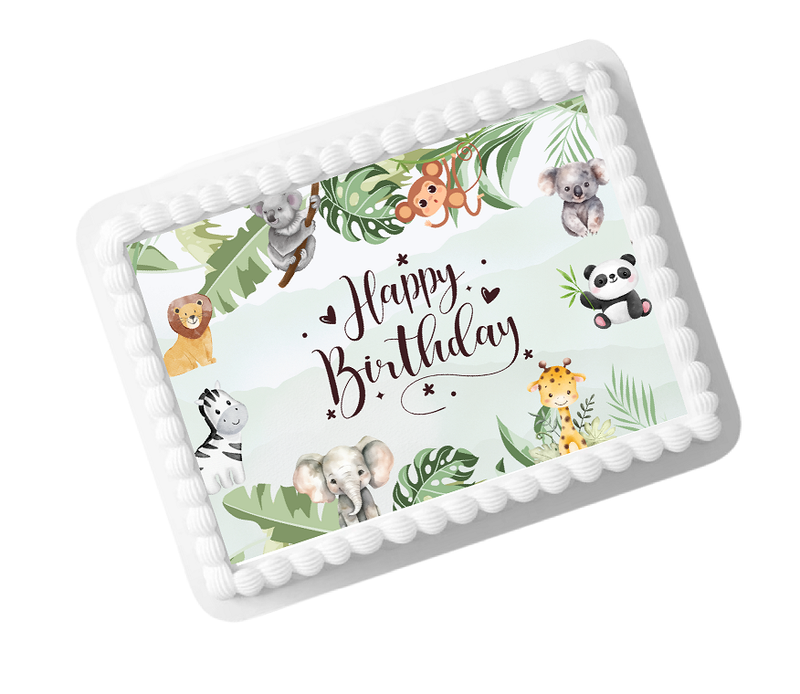 Happy Birthday Jungle Edible Photo Image Cake Decoration Topper 8x10