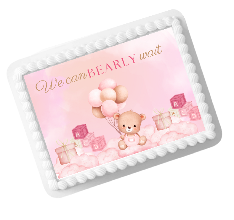 Pink Bearly Wait Edible Photo Image Cake Decoration Topper 8x10