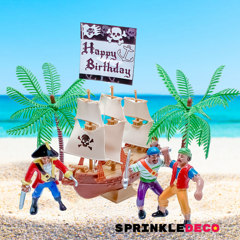 Revenge of the Pirates Cake Decoration Topper with Happy Birthday Plaque