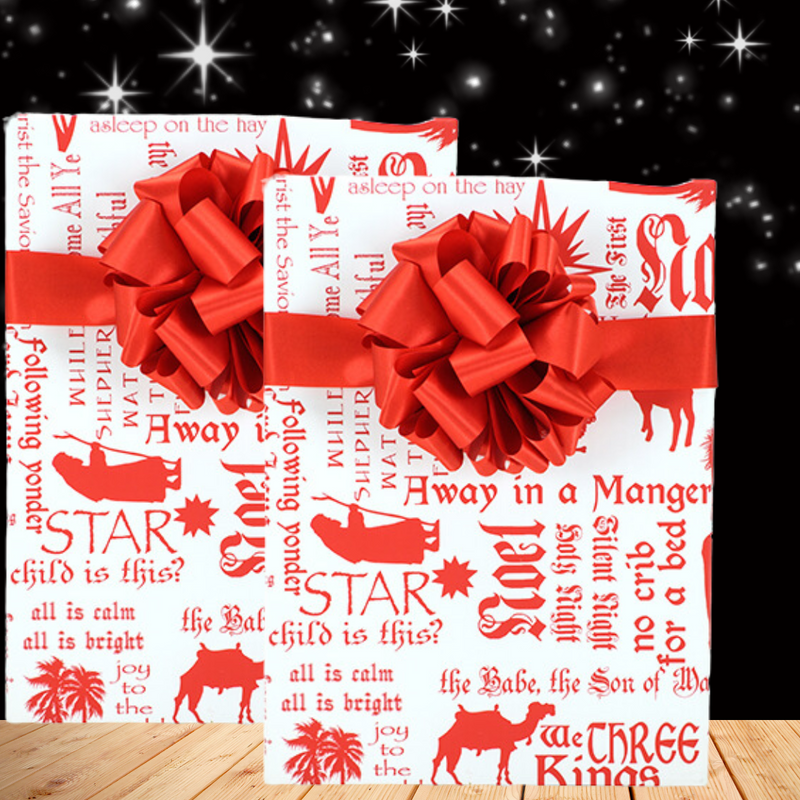 Noel White and Red Nativity Elegant Specialty Gift Wrap Wrappiing Paper 24 x 15ft