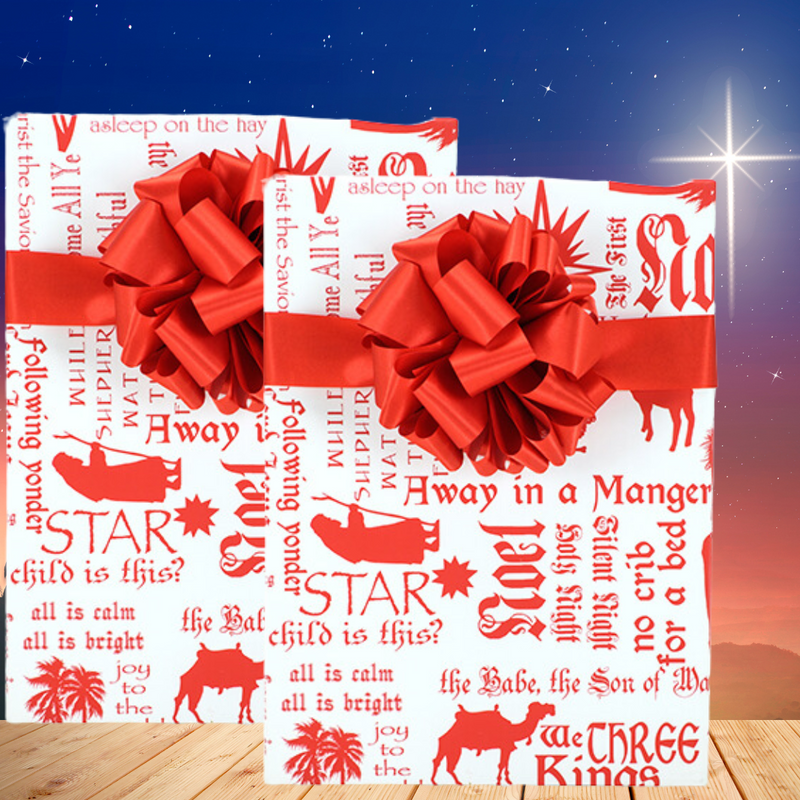 Noel White and Red Nativity Elegant Specialty Gift Wrap Wrappiing Paper 24 x 15ft