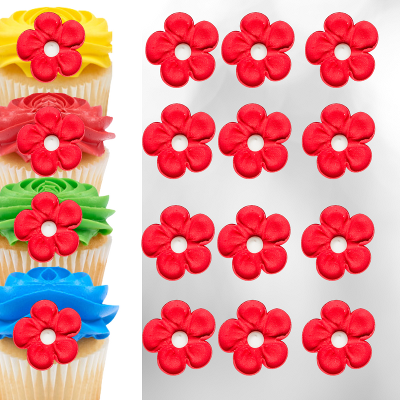1.5" Royal Icing Blossom - Red Cake-Cupcake Decorations 12 Ct
