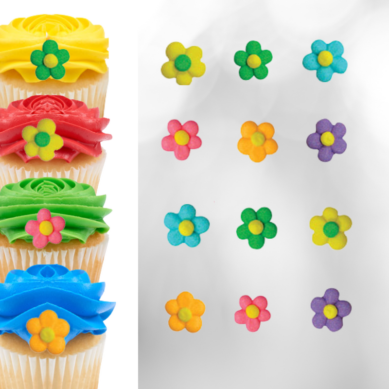 5/8" Mini Flower Power Asst. Royal Icing Cake-Cupcake Decorations 24 Ct