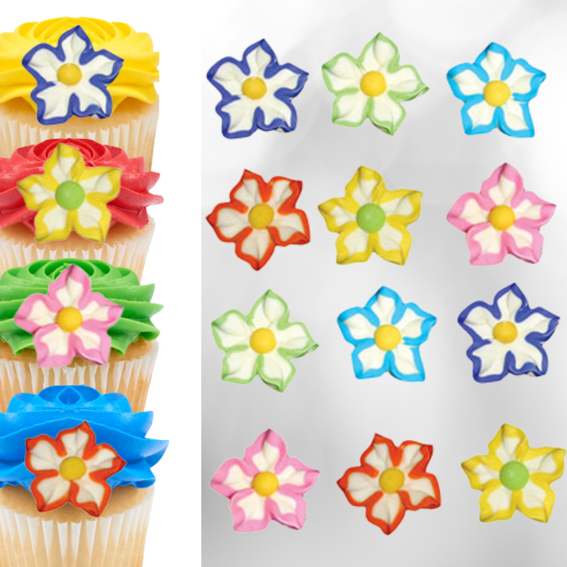 1-3/8" Star Flowers Large Asst. Royal Icing Cake-Cupcake Decorations 12 Ct