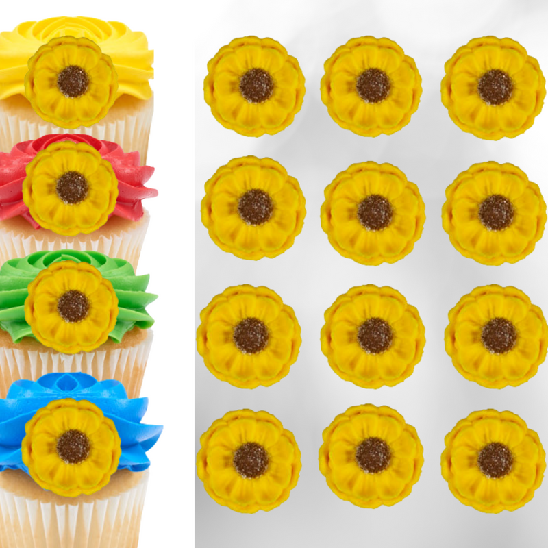 1-1/8" Small Sunflowers Royal Icing Cake-Cupcake Decorations 12 Ct