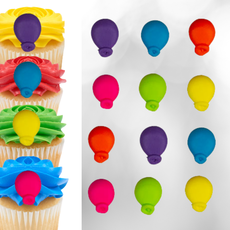 3/4" Mini Balloons Hot Colors Asst. Royal Icing Cake-Cupcake Decorations 24 Ct