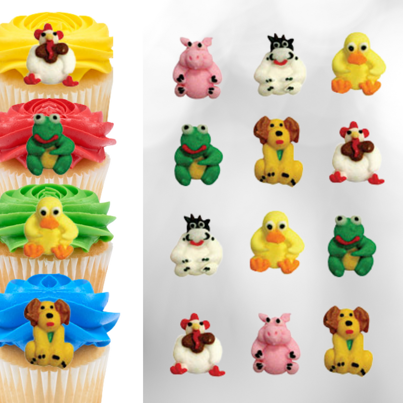 5/8" Farm Animals Assortment Royal Icing Cake-Cupcake Decorations 12 Ct