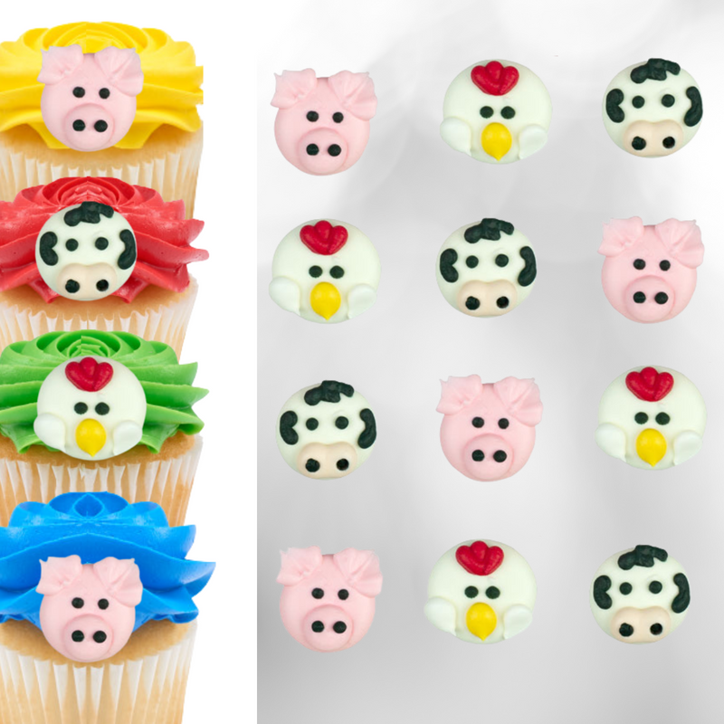 Farm Animals Faces Royal Icing Frosting Decoration Toppers