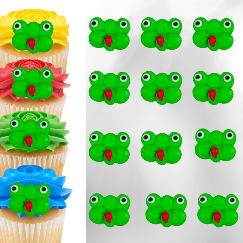 1" Mini Froggie Royal Icing Cake-Cupcake Decorations 12 Ct