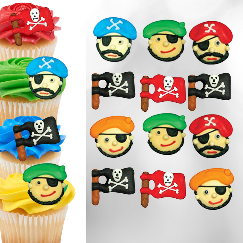 3/4-1.25 Pirate Face Skull and Bone Flag Cupcake & Cake Decoration Royal Icing