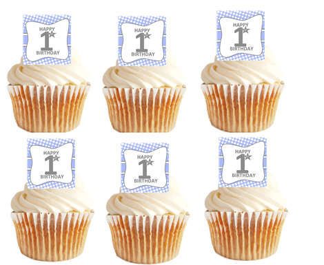 12pk Happy 1st (First) Birthday Mesh Cupcake Decoration Picks