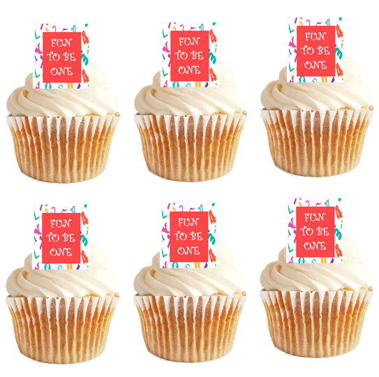 12pk Fun to be one 1st Birthday -Red Cupcake Decoration Picks