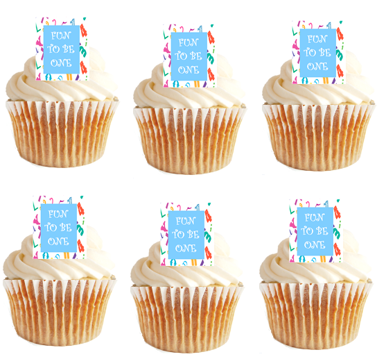 12pk Fun to be one 1st Birthday -Blue Cupcake Decoration Picks