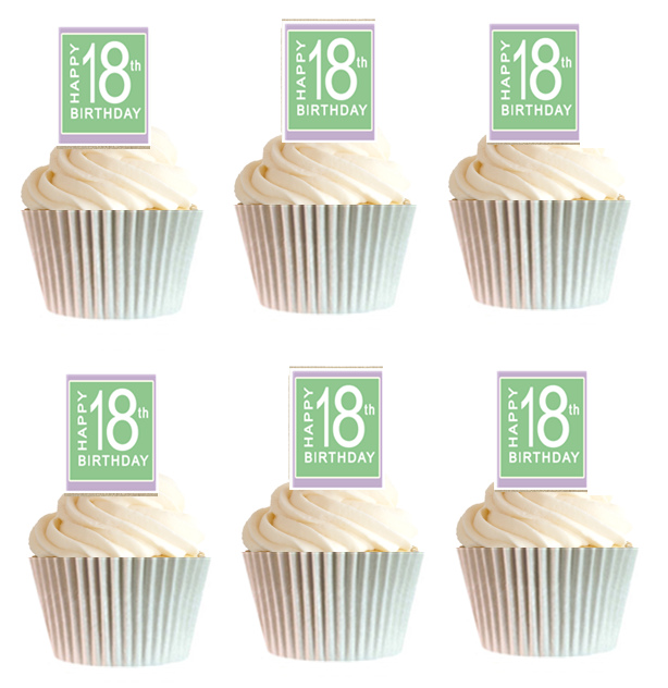 12pk Happy 18th Birthday Lavendar - Mint Cupcake Decoration Picks