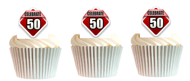 12pk Celebrate 50 -Red Cupcake Decoration Picks