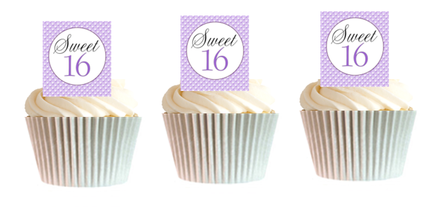 12pk Sweet 16 (16th Birthday) Bold Lavendar Cupcake Decoration Picks
