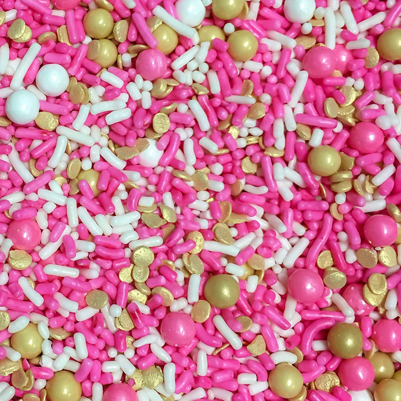 Bright Pink Shabby Elegant Gold Chic Cupcake Cake Decoration Confetti Sprinkles Cake Cookie Icecream Donut Jimmies Quins 6oz