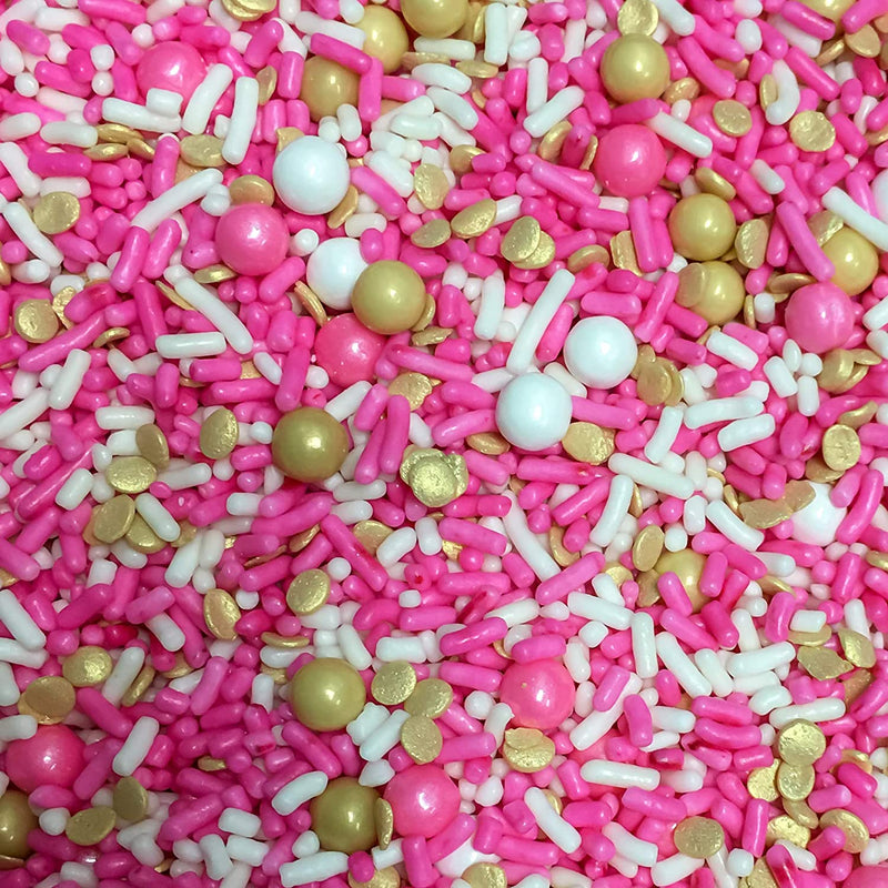 Bright Pink Shabby Elegant Gold Chic Cupcake Cake Decoration Confetti Sprinkles Cake Cookie Icecream Donut Jimmies Quins 6oz
