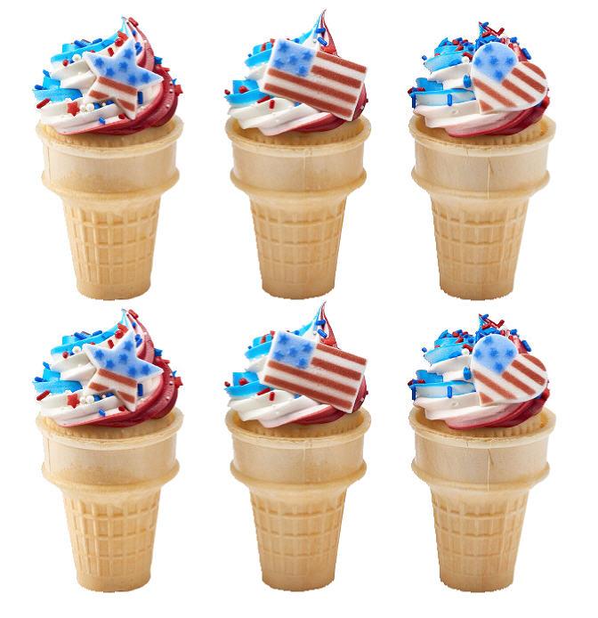 US Flag Assortment July 4th Memorial Day Patriotic Edible Dessert Sugar Decorations For Cakes Cupcakes Cookies Donuts and More - 12ct