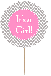 12pack Its a Girl Baby Shower Cupcake Decoration Toppers - Picks - Grey Chevron