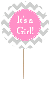 12pack Its a Girl Baby Shower Cupcake Decoration Toppers - Picks - Large Chevron