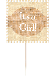 12pack Its a Girl Baby Shower Cupcake Decoration Toppers - Picks - Square Burlap