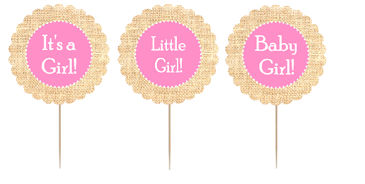 12pack Its a Girl - Little Girl -Baby Girl Cupcake Decoration Toppers - Picks -Burlap Brown