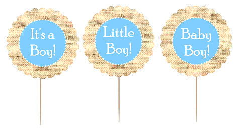 12pack Its a Boy - Little Boy-Baby Boy Cupcake Decoration Toppers - Picks -Burlap Brown