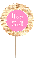 12pack Its a Girl Baby Shower Cupcake Decoration Toppers - Picks -Burlap Brown