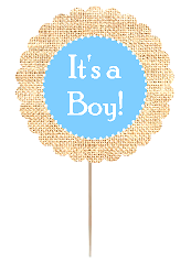 12pack Its a Boy Cupcake Decoration Toppers - Picks -Burlap Brown