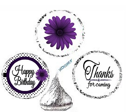 216ct Purple Happy Birthday  Party Favor Hersheys Kisses Candy Decoration Stickers - Labels