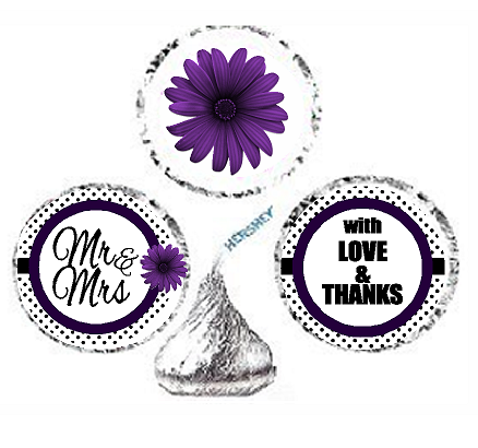 216ct Purple Mr & Mrs Party Favor Hersheys Kisses Candy Decoration Stickers - Labels