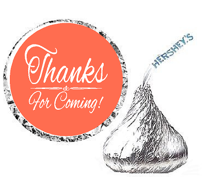 216ct Coral Thanks for Coming Party Favor Hersheys Kisses Candy Decoration Stickers - Labels