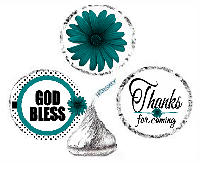 216ct Teal God Bless Religious Baptism Communion Party Favor Hersheys Kisses Candy Decoration Stickers - Labels