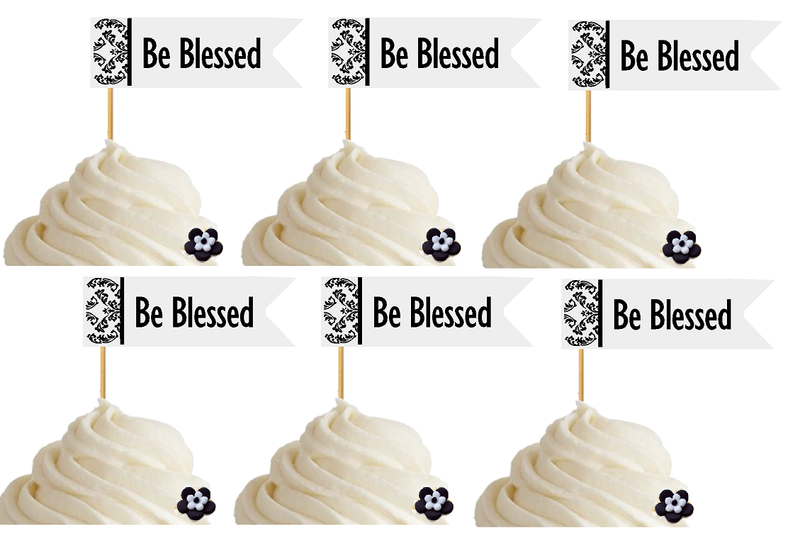 12pk Be Blessed Inspirational Guest Blessing Religious-Wedding-First Communion-Christening-Baptism-Wedding Appetizer-Cupcake Decoration Topper Picks