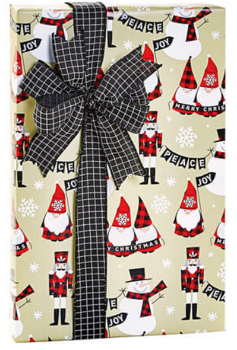 Santa Snowman Buffalo Plaid Wishes Christmas Holiday Gift Wrap Wrapping Paper 15ft