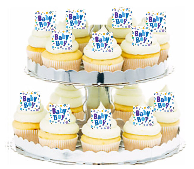 24ct Baby Boy Stars Edible Wafer Cupcake Decoration Topper Picks