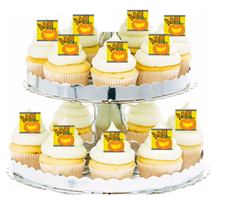 24ct BOO Pumpkin Edible Wafer Cupcake Decoration Topper Picks