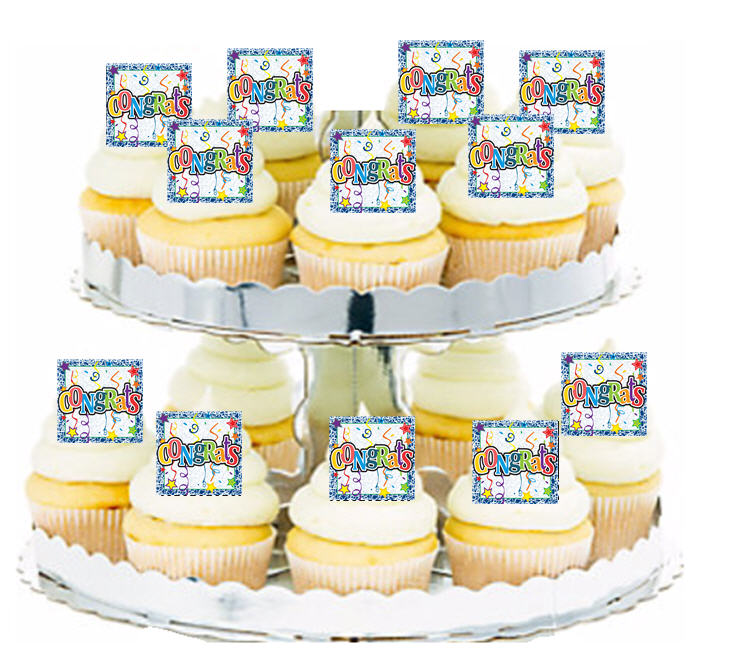 24ct Congrats Stars Edible Wafer Cupcake Decoration Topper Picks