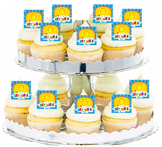 24ct Get Well Sun Edible Wafer Cupcake Decoration Topper Picks
